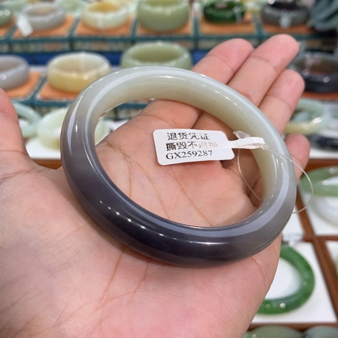 和田玉未镶嵌手镯和田玉紫白57