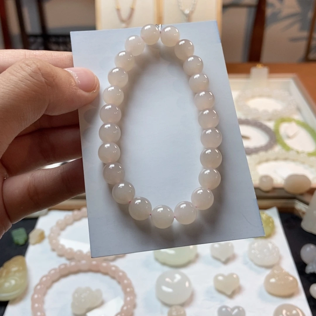 手链未镶嵌和田玉藕粉微包容