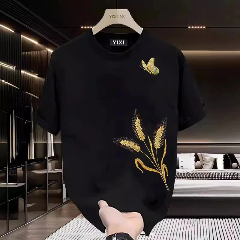 340美式潮牌刺绣短袖t恤男女同款2025夏季百搭宽松休闲重磅上衣