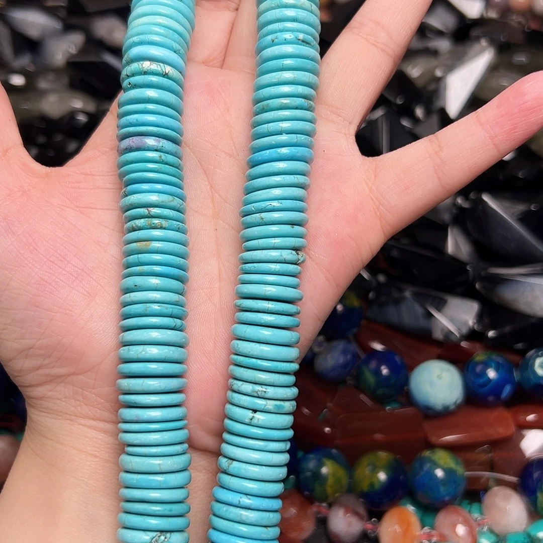 玛瑙/玉髓足银镶嵌珠宝半成品L760天然绿松石大盘珠