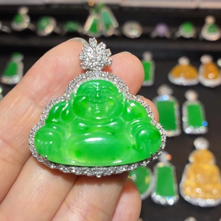 翡翠18K金镶嵌吊坠(不含链)翡翠