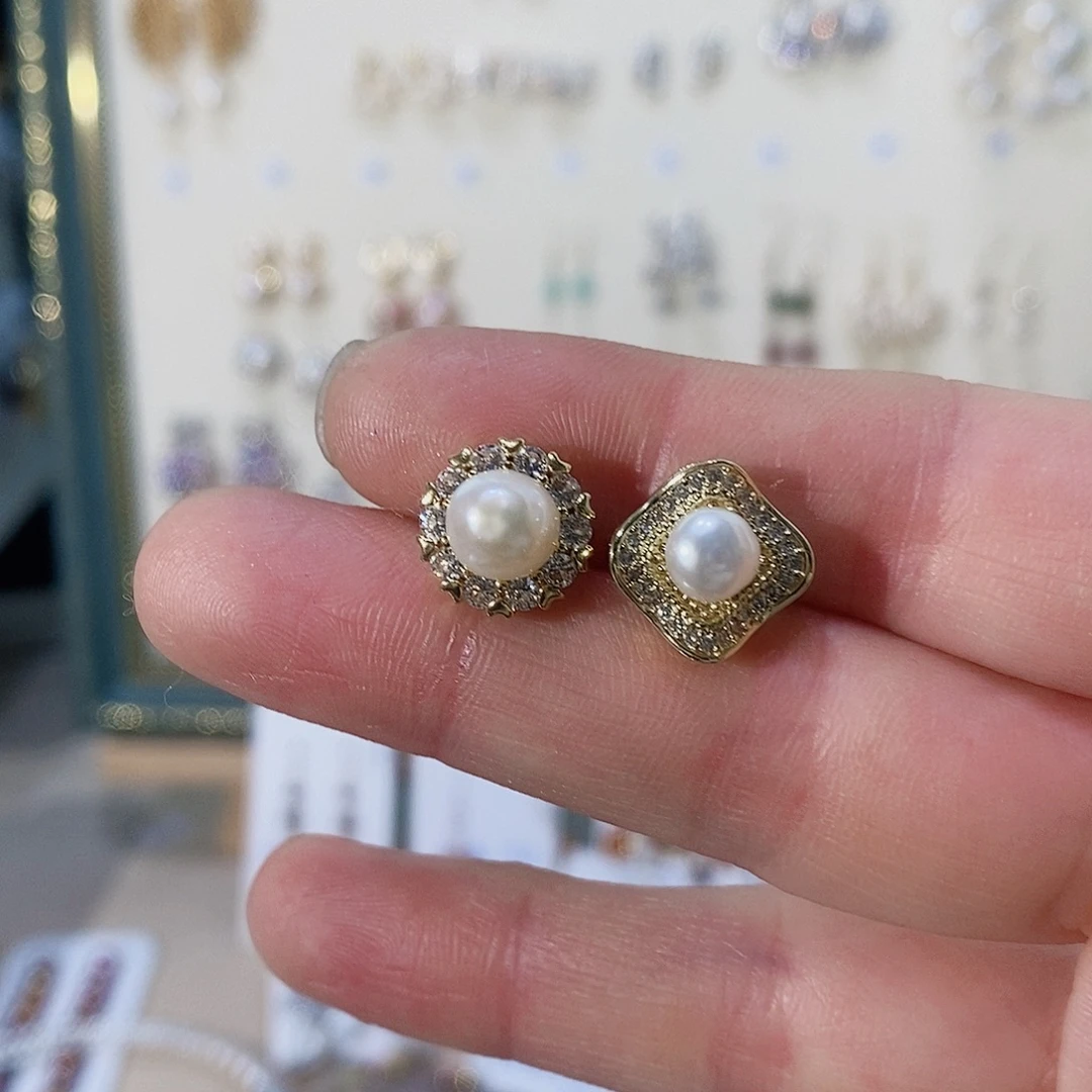 银S925镶嵌淡水珍珠耳饰