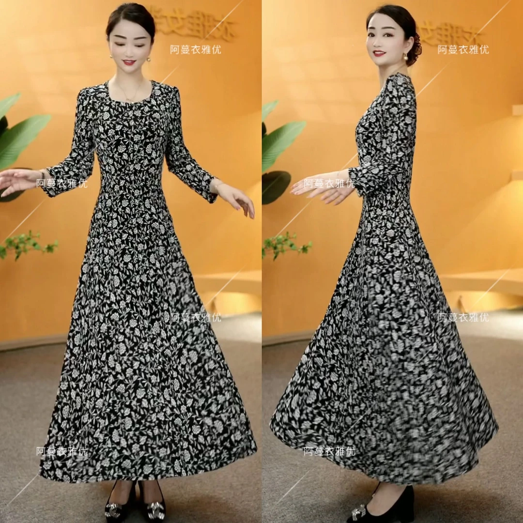 【衣雅严选】8102-2152#夏季新款冰羽丝气质显瘦加长大摆连衣裙