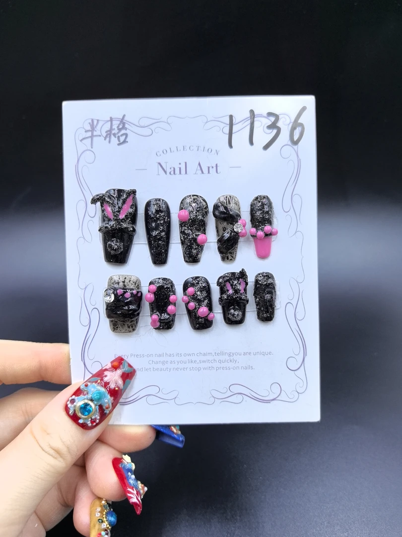 安夏 半格 长梯 纯手工穿戴甲10片辣妹款