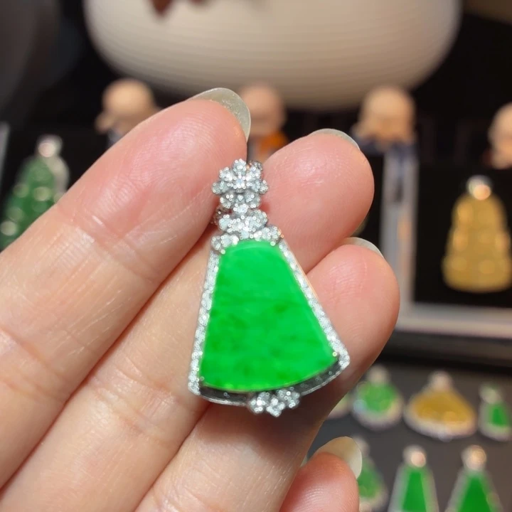 翡翠18K金镶嵌吊坠(不含链)翡翠