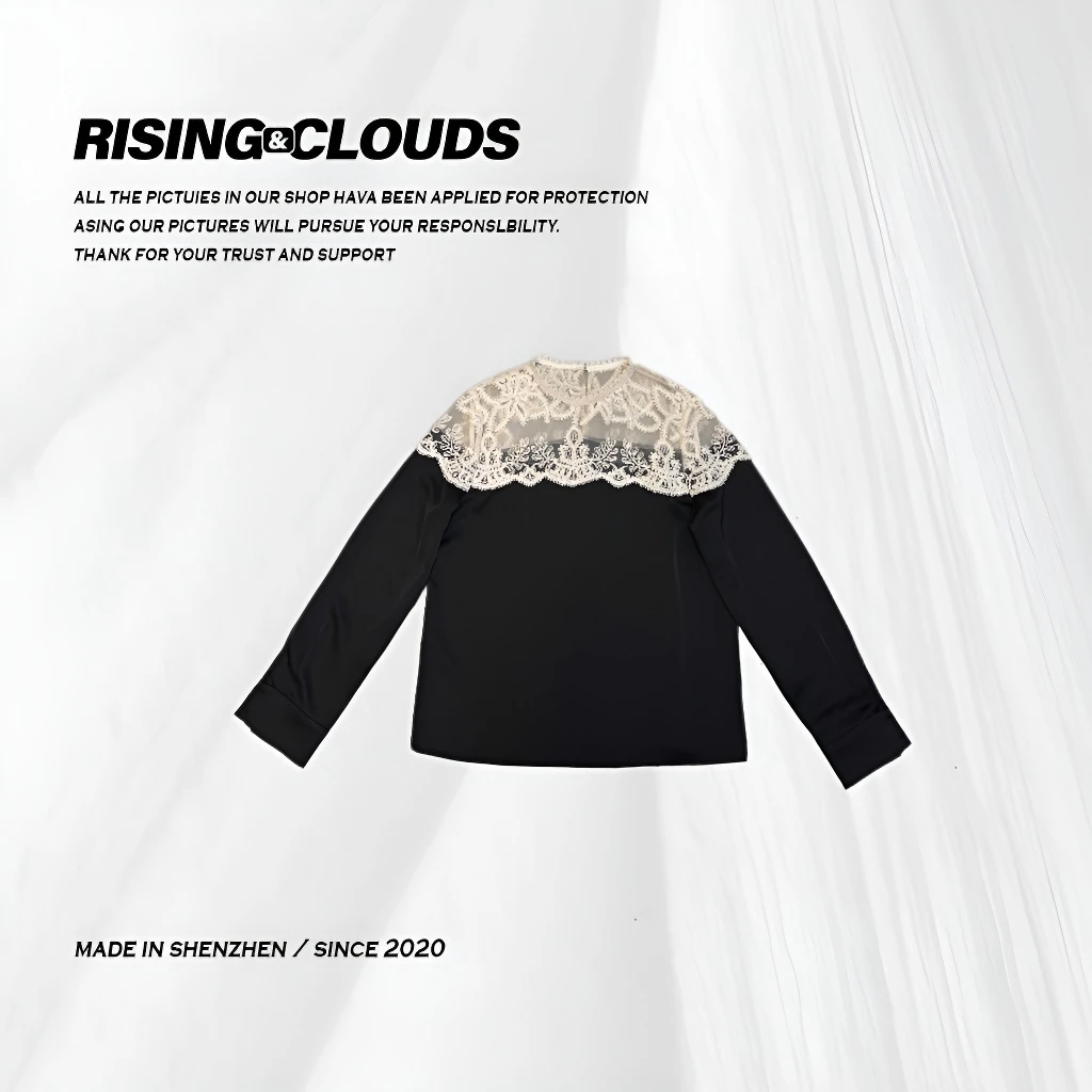 RISING&CLOUDS【天后】秋季优雅风蕾丝拼接长袖显瘦百搭日常020469