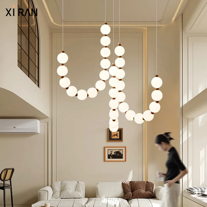 复式楼loft别墅长吊灯轻奢复古创意楼梯灯宋代美学led灯客厅大灯