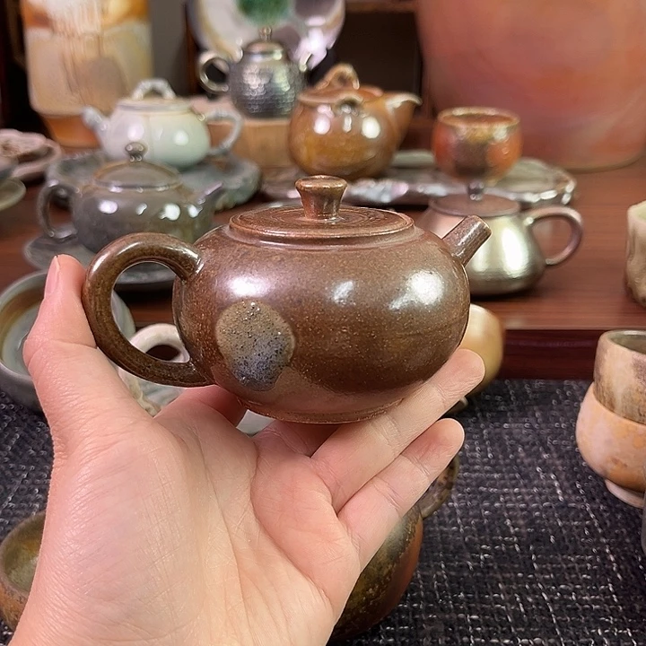 柴烧中白泥苹果壶