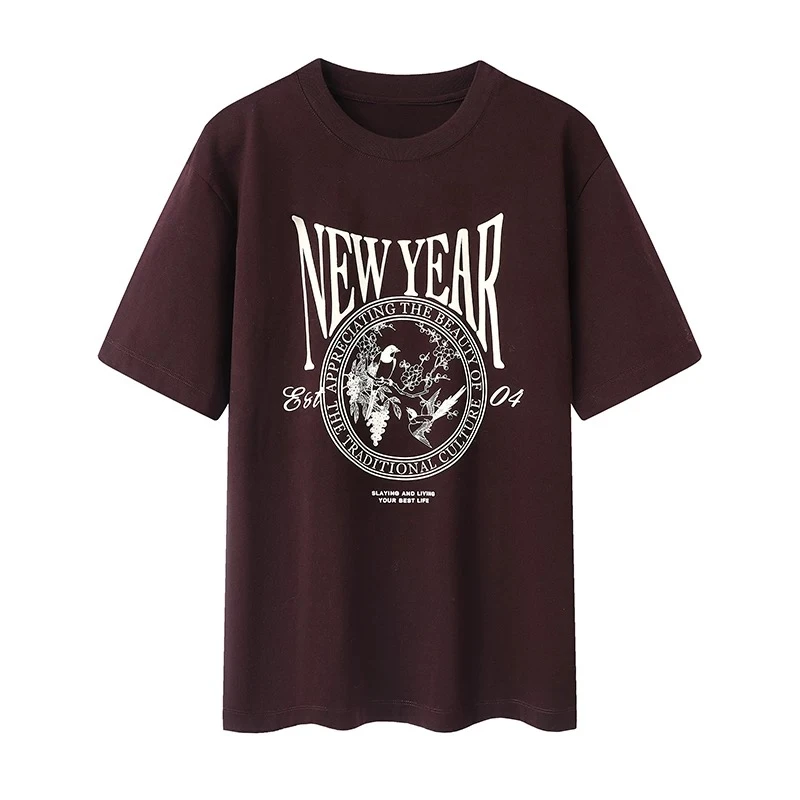 1190复古字母印花短袖T恤女2025春季新款休闲宽松圆领上衣服