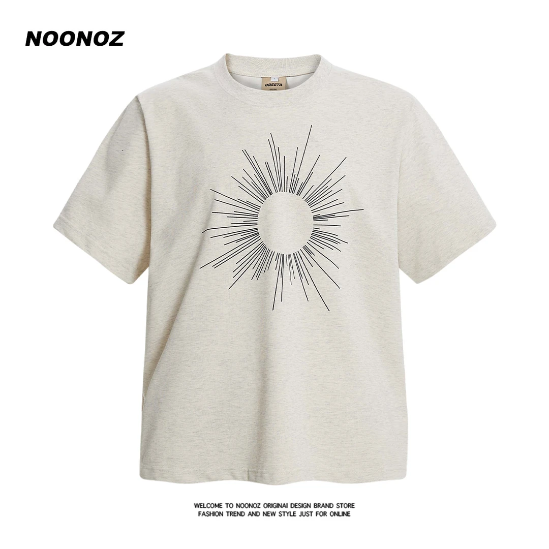 NOONOZ美式设计感太阳折射线印花短袖T恤男宽松夏季潮牌休闲半袖
