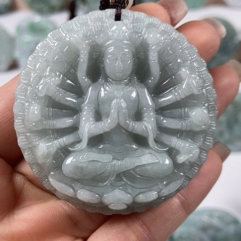 翡翠颈饰未镶嵌山水千手观音两面工福利有石纹裂福利