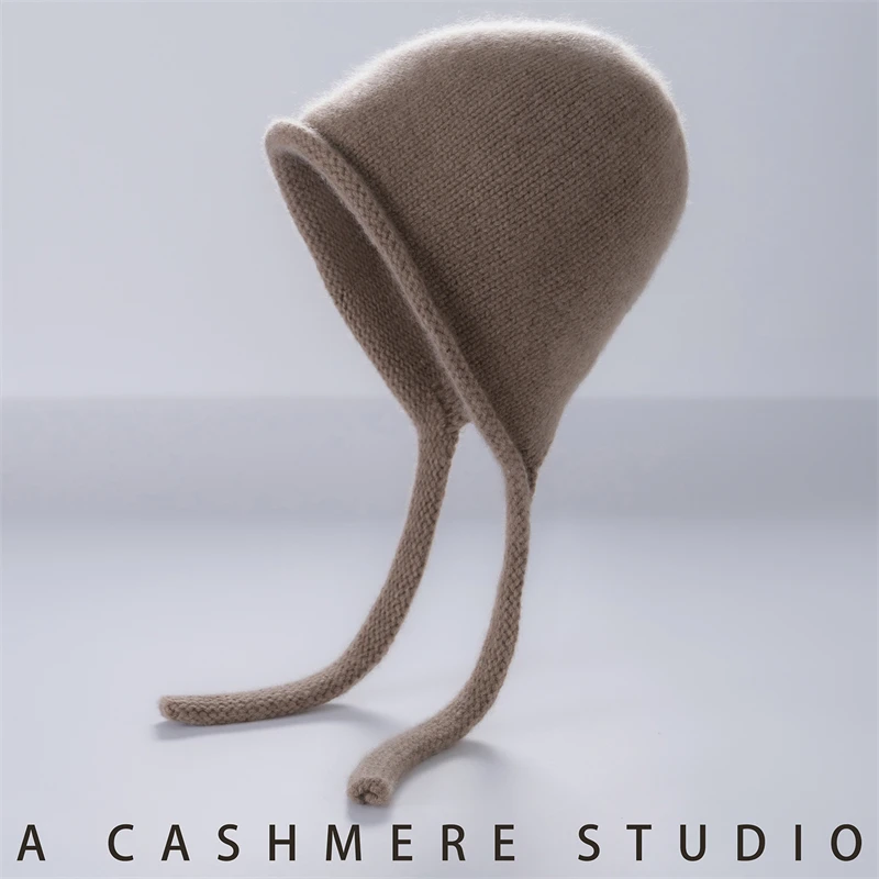 10100 正品 纯山羊绒 双股线加厚款 小辫卷边帽子 舒适保暖文艺