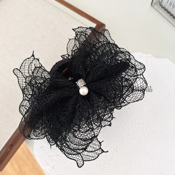 Pink Girl F927气质优雅黑色蕾丝抓夹13cm后脑勺盘发夹百搭鲨鱼夹