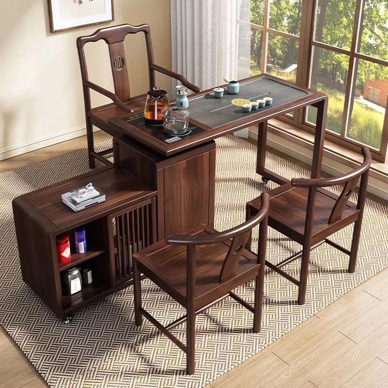 新中式乌金木木中式茶几烧水泡茶桌可移动简约茶几自动客厅阳台