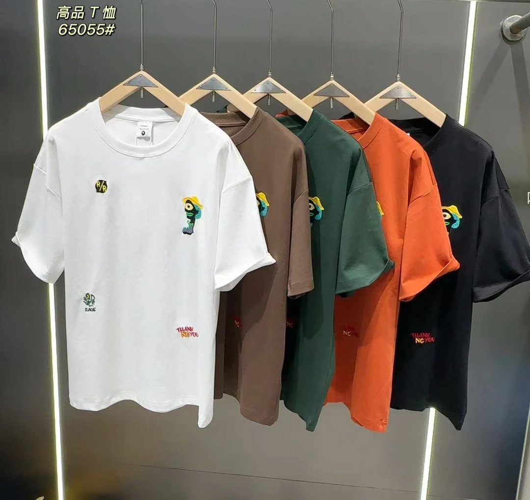 【双面冷萃液氨】广州重工全刺绣高品透气舒适情侣款圆领T恤  65055