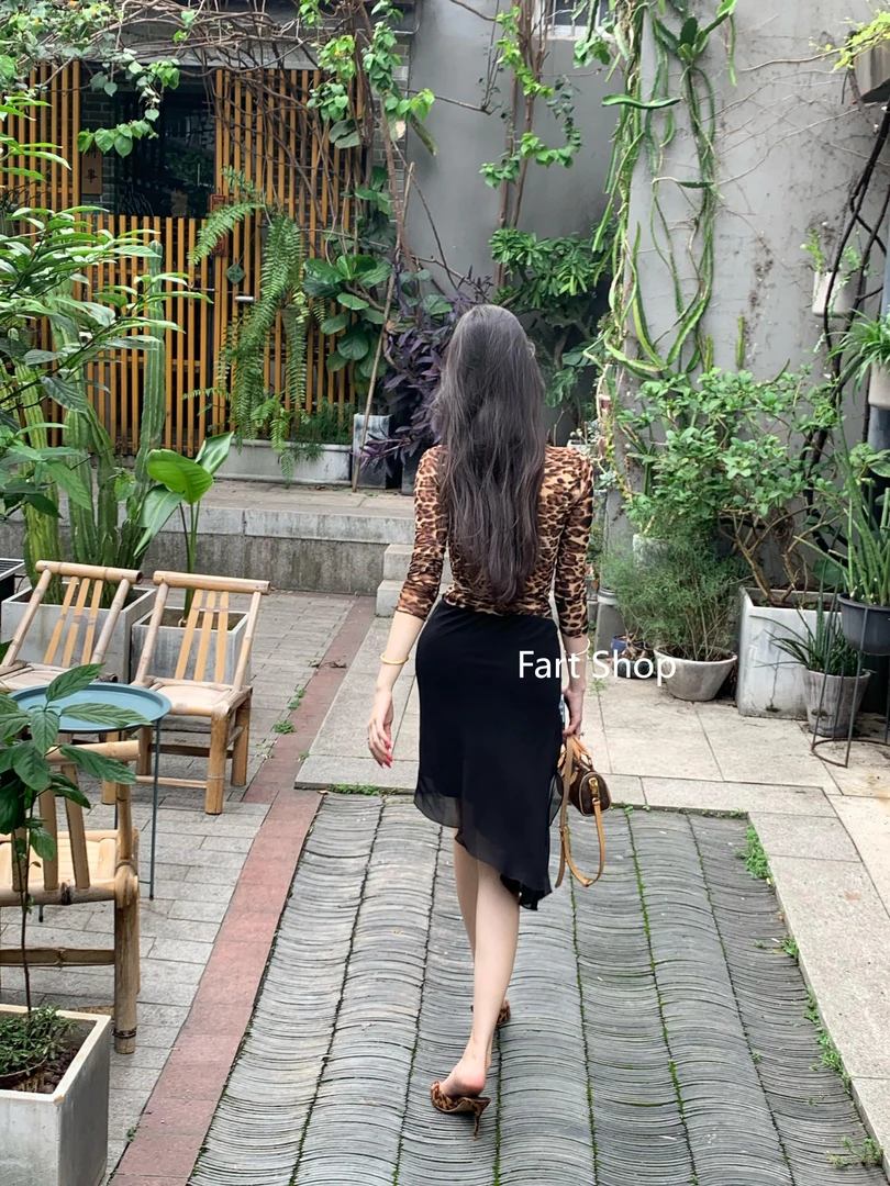 【Fart Shop】气质黑裙 修身显瘦性感双层轻薄A字半身包臀裙女