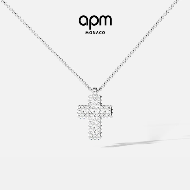 APM Monaco 密镶十字架可调节项链银饰吊坠项链明星同款时尚饰品