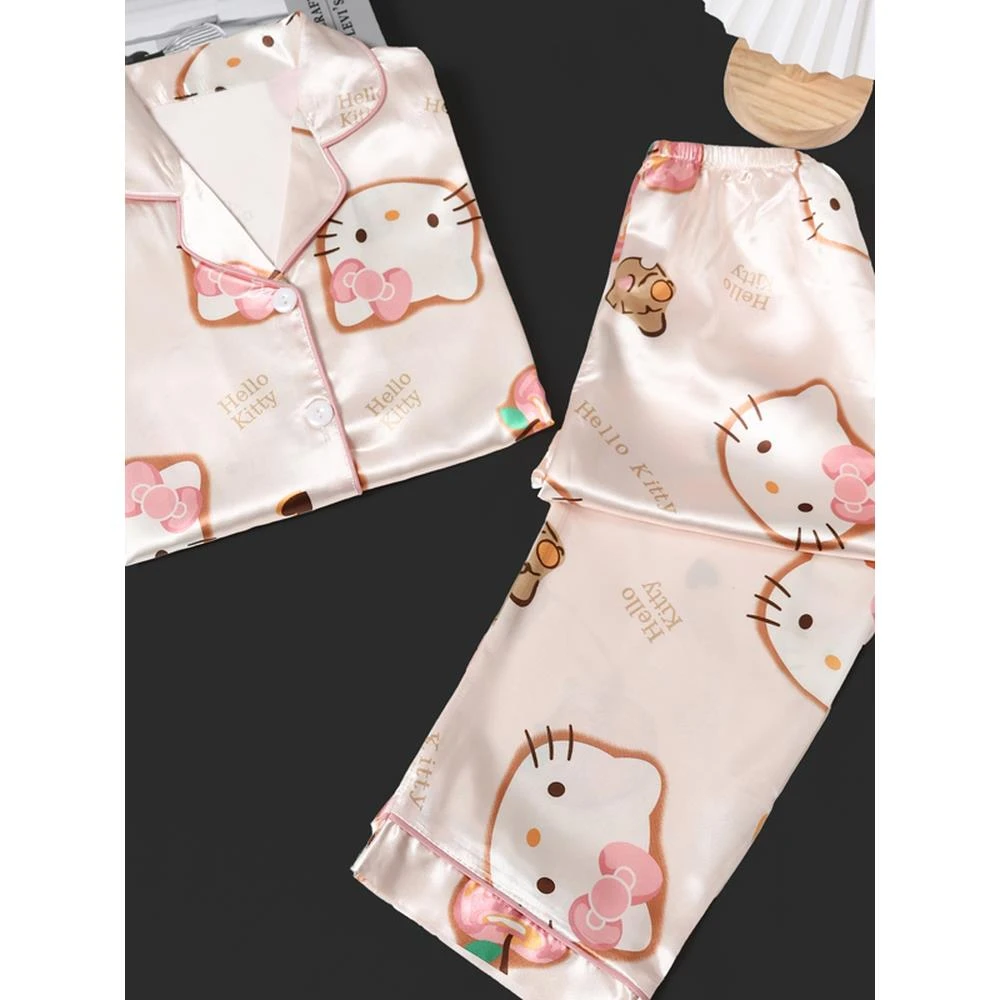 FAVMARTHA冰丝睡衣女孩薄款长袖2025新款春秋季中大童初中生公主