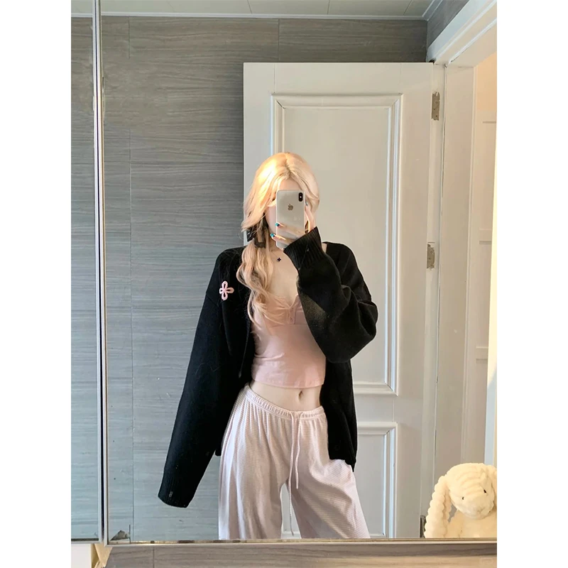 2025秋冬新款毛衣外套软糯保暖针织衫内搭吊带背心+长款裤子套装