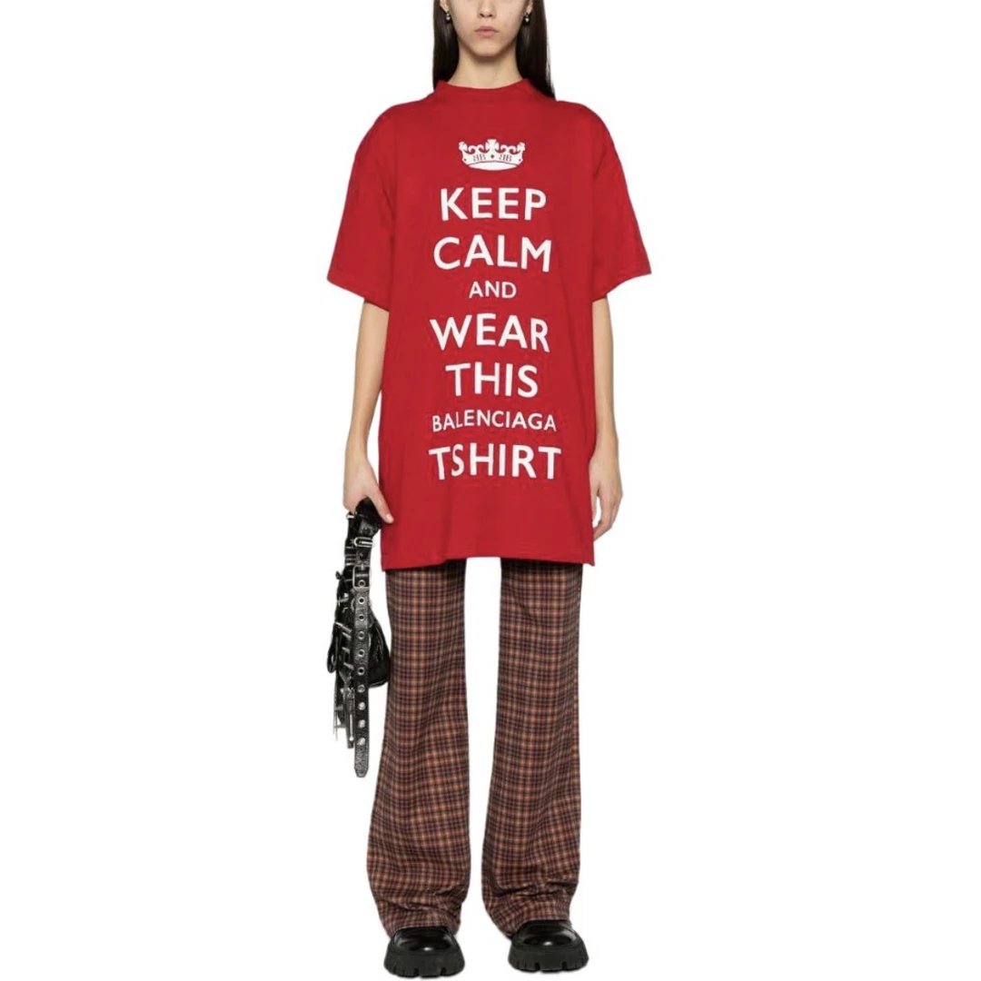 95新 Balenciaga/巴黎世家 1991/FW24 红色Logo印花短袖/L/无洗标