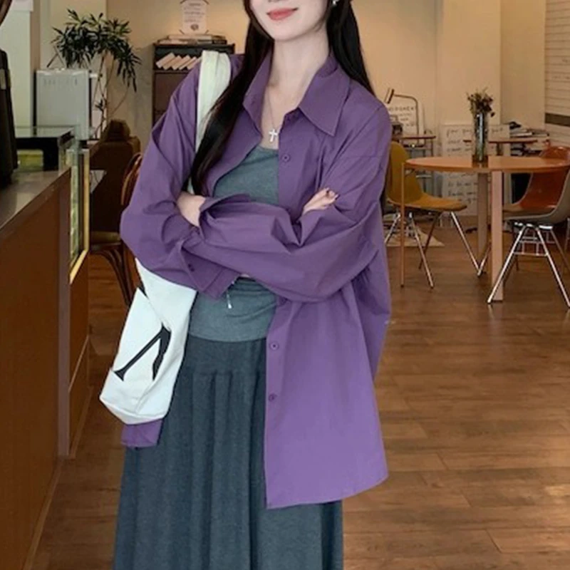 法式轻熟风时尚套装女2025春秋季针织吊带背心紫色衬衫外套两件套