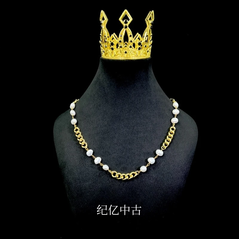 黄铜仿珍珠项链 中古首饰vintage复古JYpxl016镀18K女款时尚气质