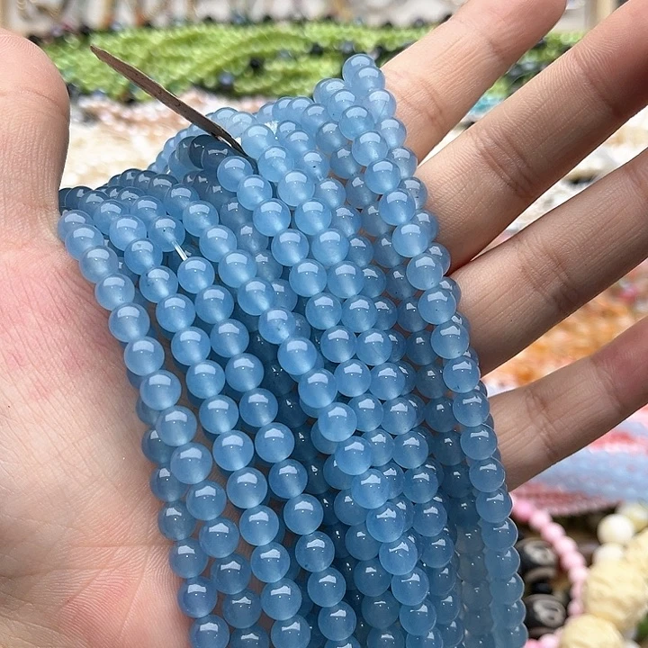 玛瑙/玉髓珠宝半成品未镶嵌一条6mm左右海蓝宝珠