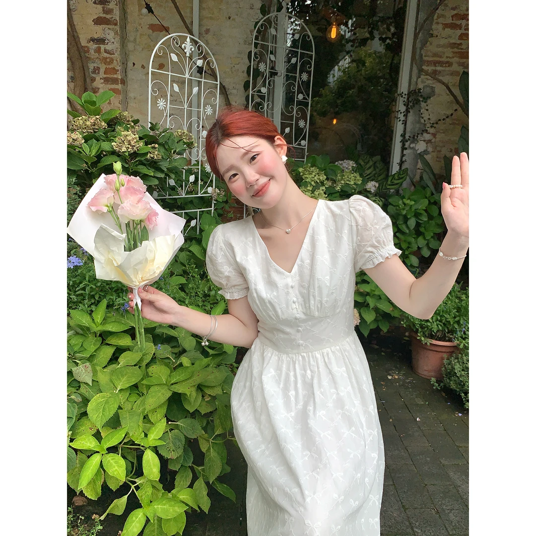 火火火【风传花信】韩系v领泡泡袖收腰连衣裙L35251HH52