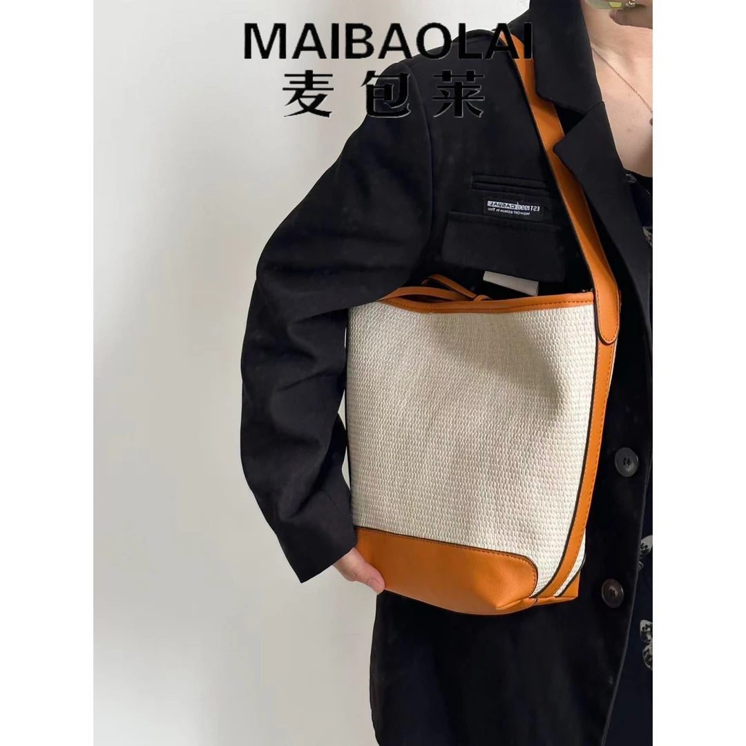 编织感包水桶包女2025新款高级感小众女包大容量托特包上班通勤包