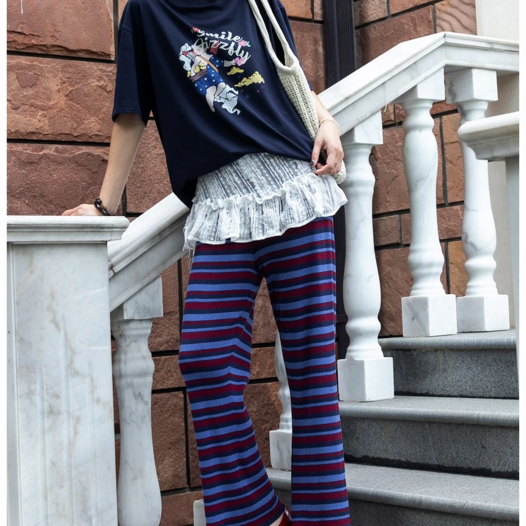 FIZZFLY | 25设计师品牌新款 25SS夏季彩条针织微喇七分裤