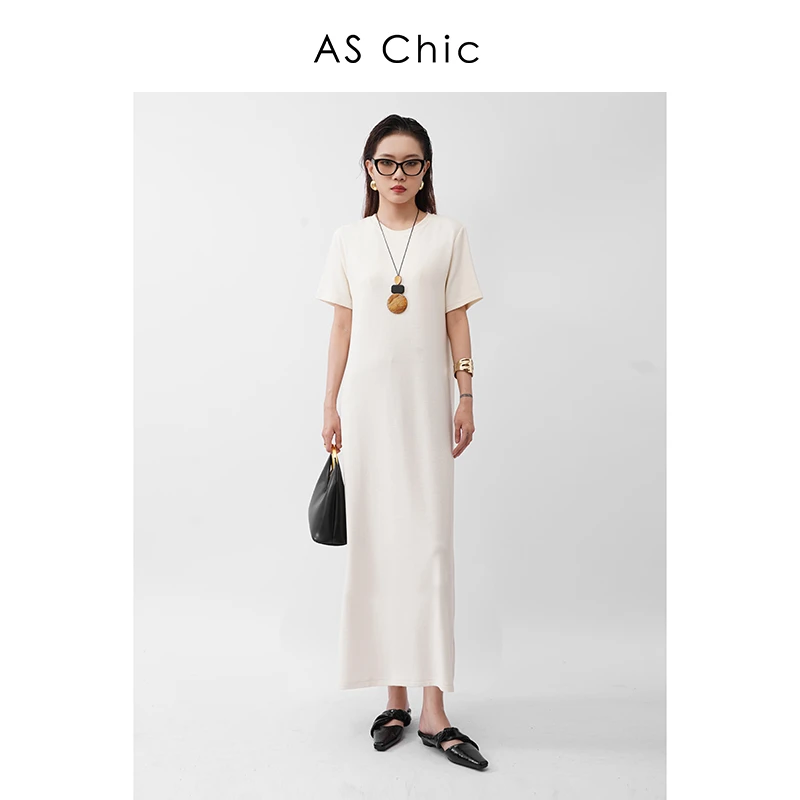 ASChic 25SS极简松弛感纸片人懒人裙圆领直筒连衣裙显瘦AS6286