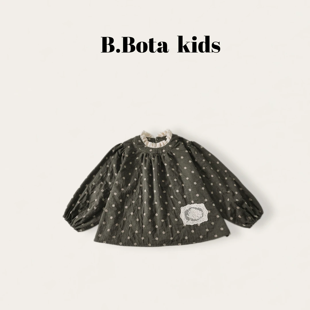 2025秋款儿童满印波点贴布衬衫娃娃衫-bt649