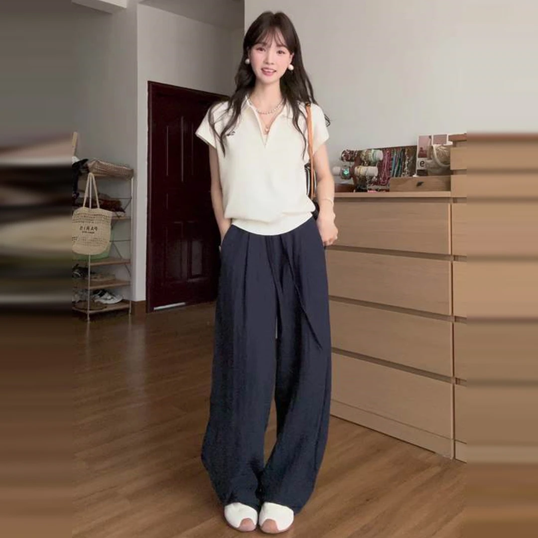 韩系chic穿搭白色polo衫正肩短袖t恤女夏季2025新款修身短款上衣