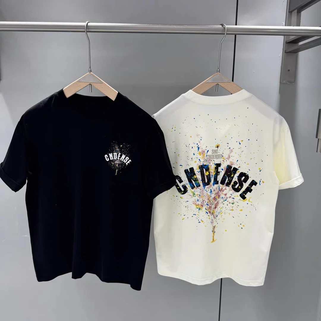 通用夏季短袖落肩袖泼墨印花T恤百搭时尚上衣男装个性潮流