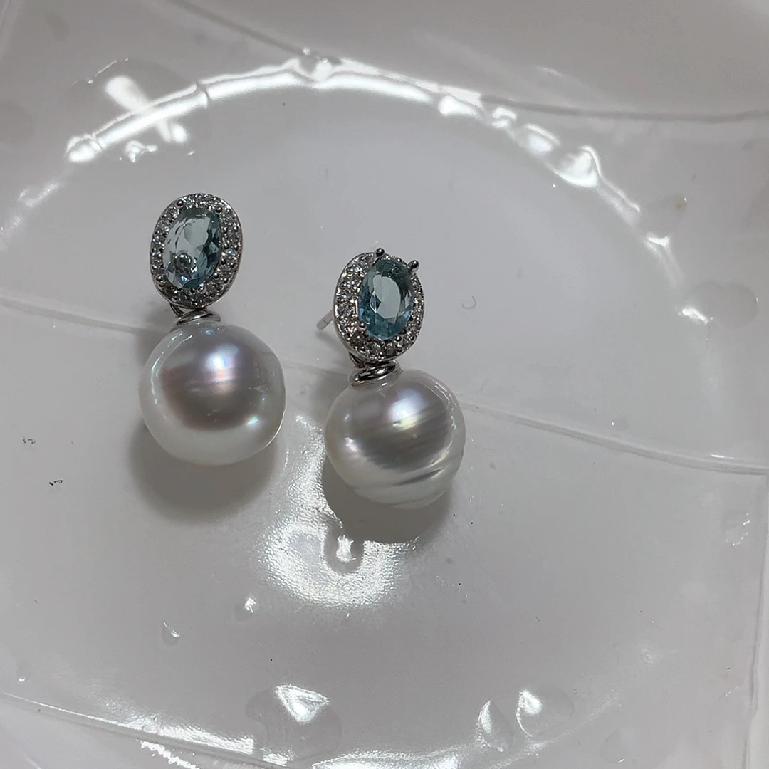 海水珍珠耳饰银S925镶嵌阿*