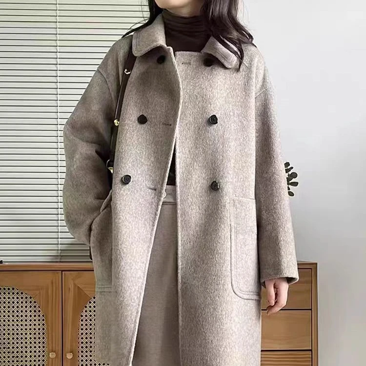 韩版时尚百搭中长款羊毛外套  鄂市产地羊毛 （8817）