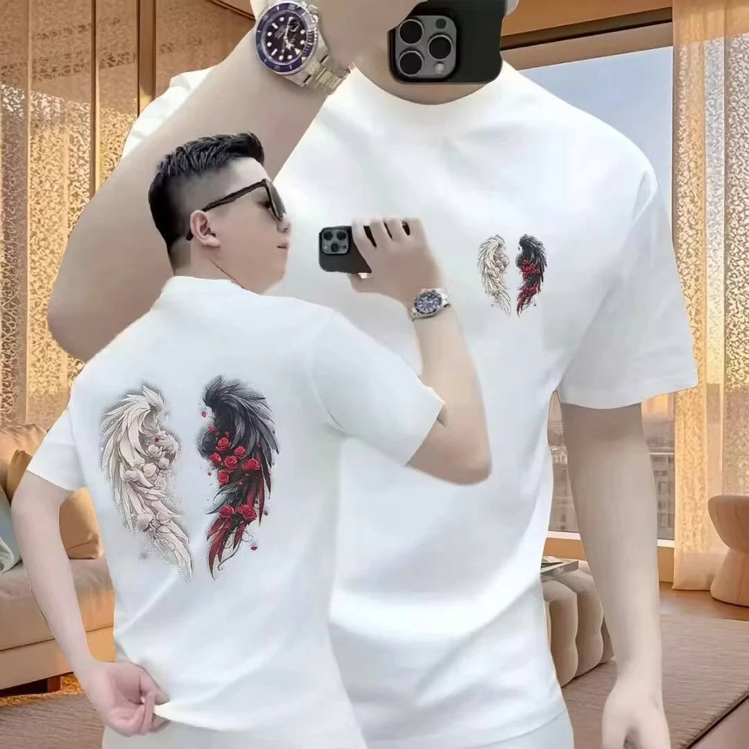 重磅纯棉潮牌痞帅T恤美式个性印花男士夏季圆领时尚百搭休闲短袖