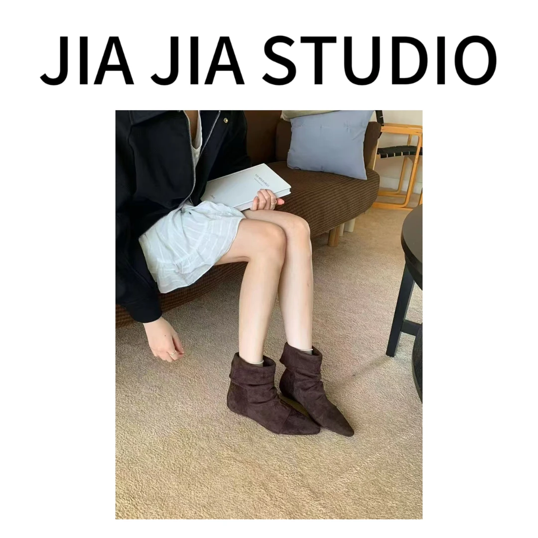 嘉嘉推荐#2207 【秋冬加绒加厚款】法式气质高跟瘦瘦尖头靴子