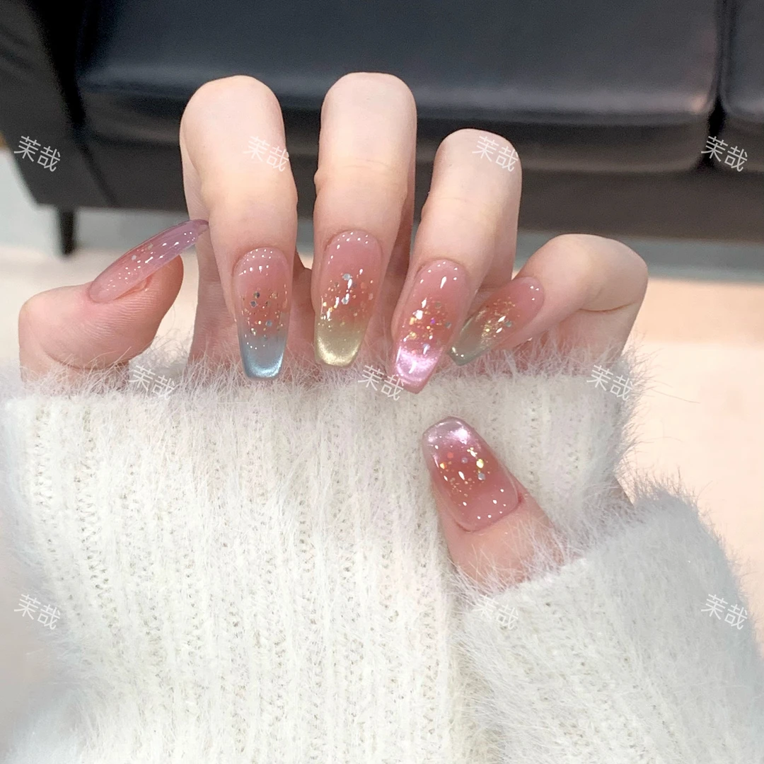 茉哉KK【元气彩虹】纯手工定制美甲拆卸穿戴甲A3590