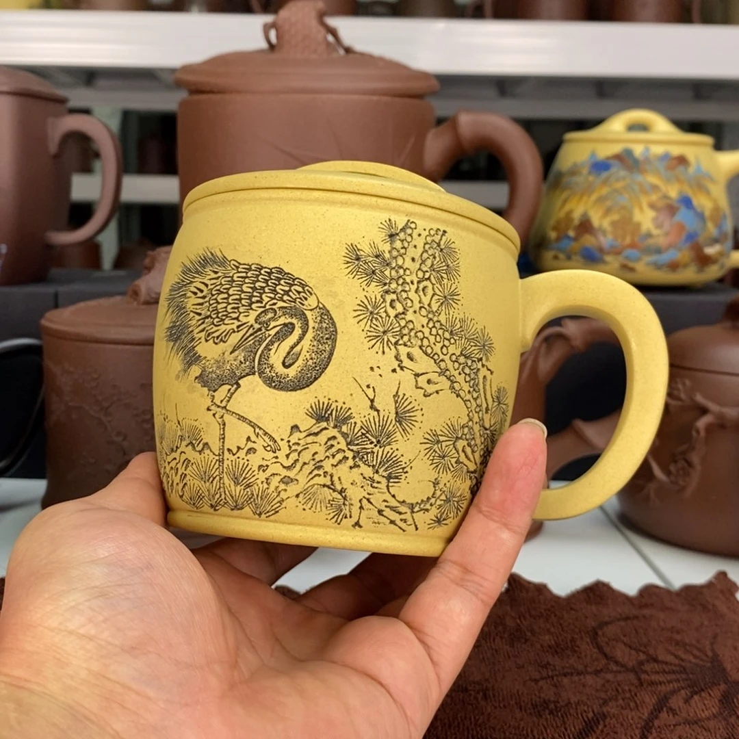 茶杯紫砂仙鹤汉瓦杯