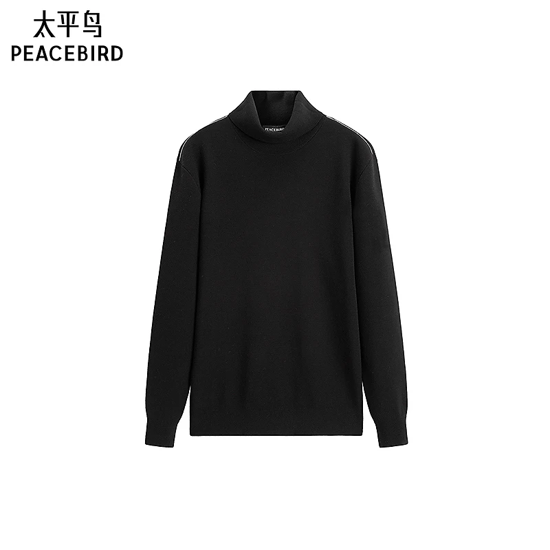 太平鸟男装 24年冬季黑色高领毛衣B1EGE4602