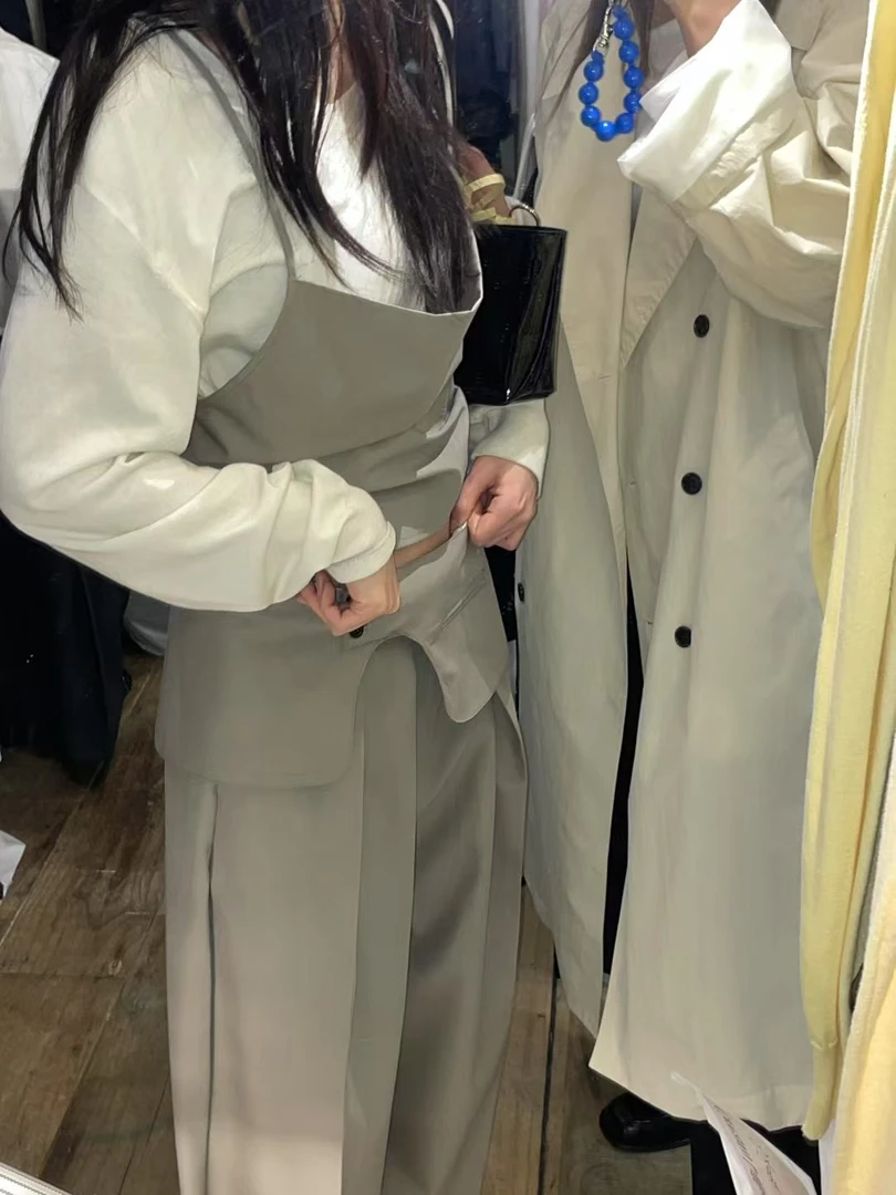 秋季新款 时尚高腰压褶屁帘休闲西裤 可拆卸