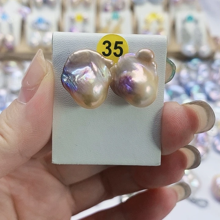 银S925镶嵌耳饰淡水珍珠