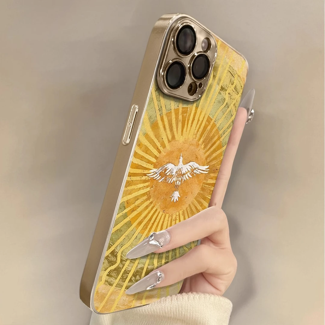 艺术飞鸽适用苹果16promax手机壳带金属支架iPhone15新款14pm镜头