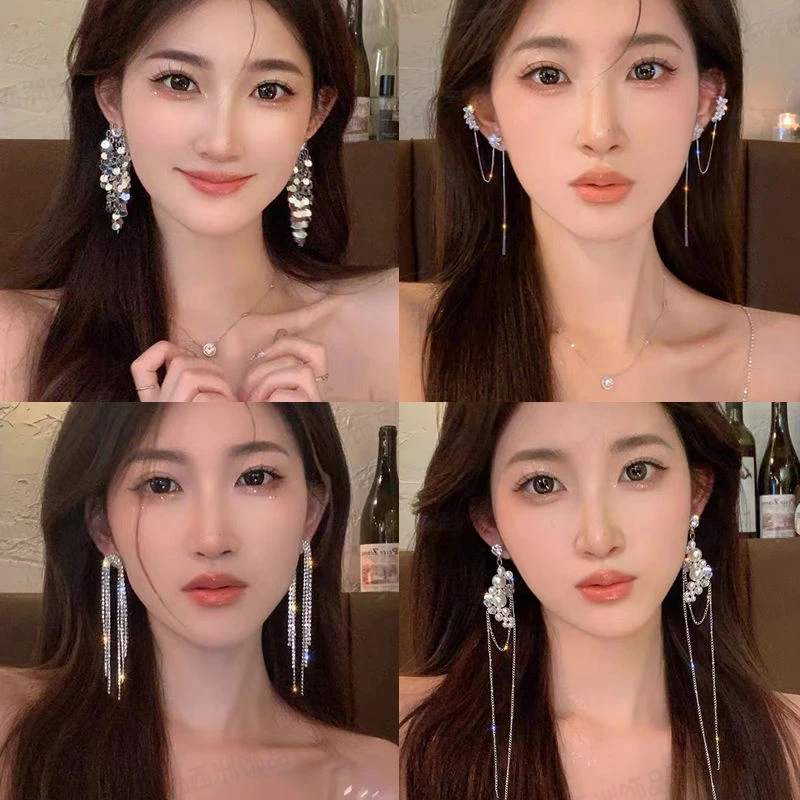 小众设计高级感亮片流苏耳环女轻奢时尚显脸小2025年新款百搭耳饰