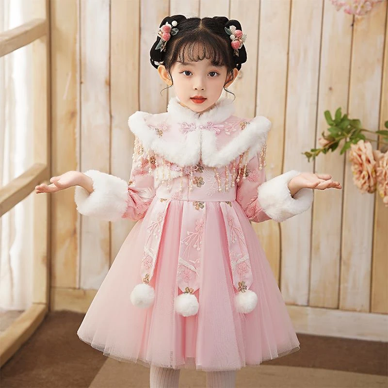 公主裙女童2025新款秋冬儿童洋装汉服冬裙子新年过年拜年服冬装宝