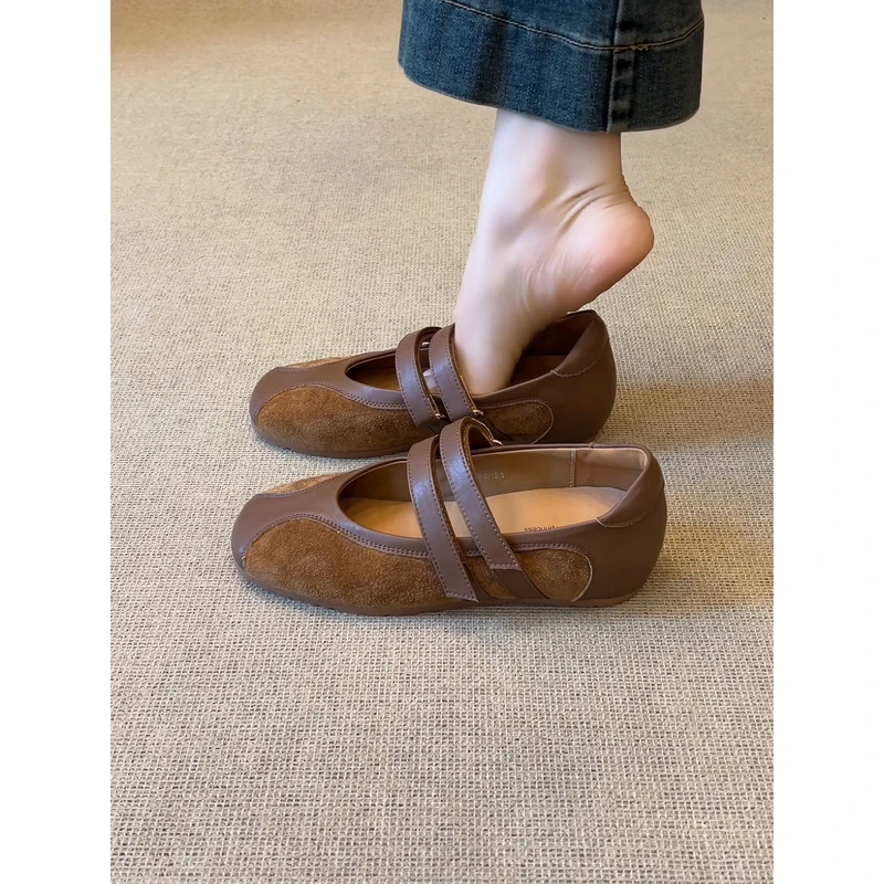 nnmiss·34-40/3.5cm简约复古风拼色圆头浅口魔术贴内增高时尚单鞋