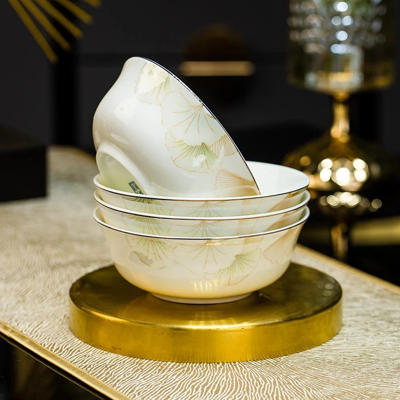 【景德镇】幸福时光碗单品陶瓷餐具散件简约新中式家用平脚金钟面碗