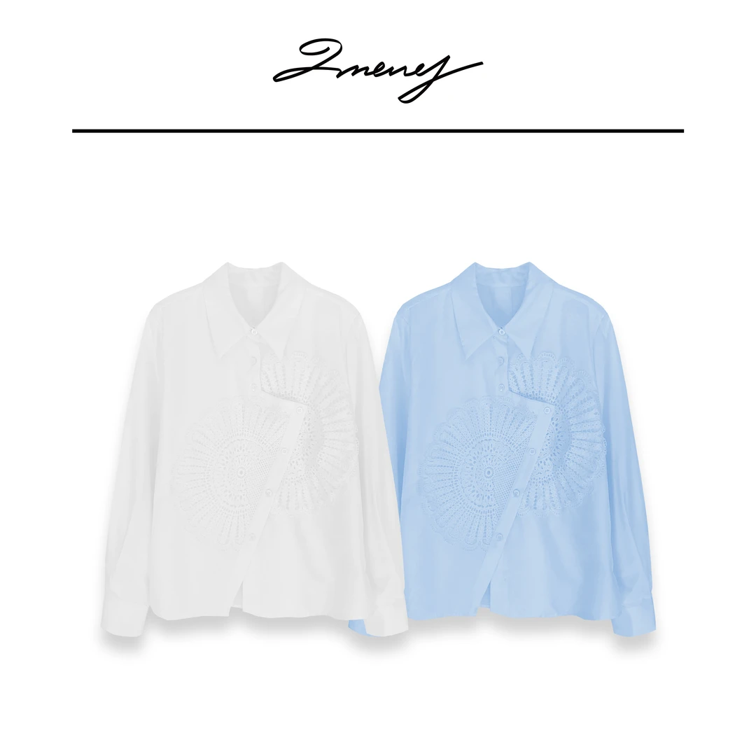 LMENY太阳花！不规则轻奢重工钩花门襟显瘦设计翻领衬衫25AC003