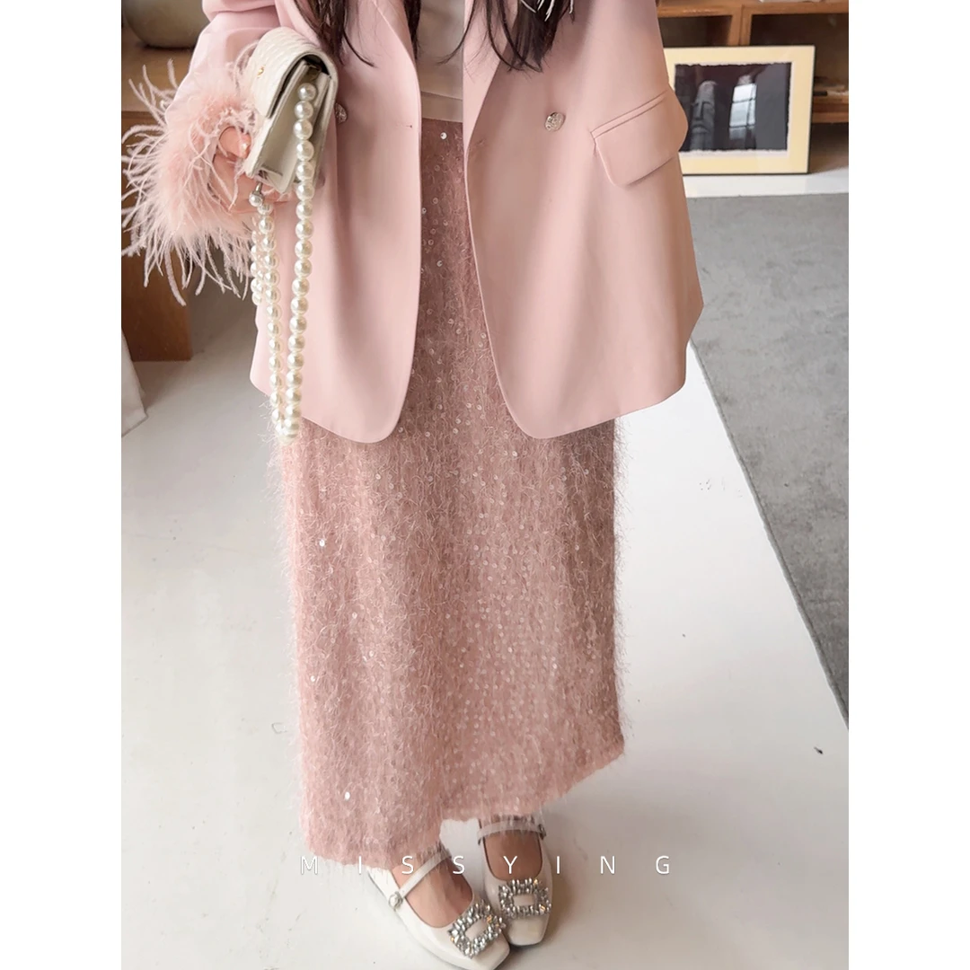 应小姐【碎星河】微胖大码女装显瘦气质春季氛围感高腰亮片蕾丝半裙